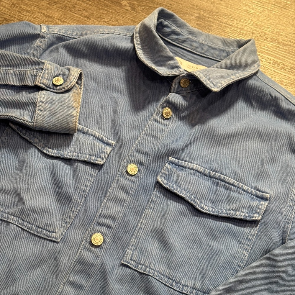 Zara Jacket Womens 11-12 Blue Jean Jacket‎ Biker Cowboy Distress Trafaluc Button